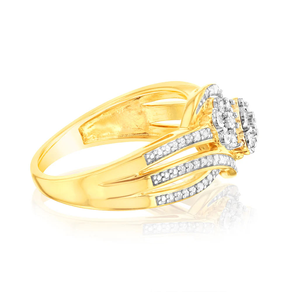 Sterling Silver Gold Plated Wrap Around Ring in 1/5 Carat Natural Diamonds - Image 2