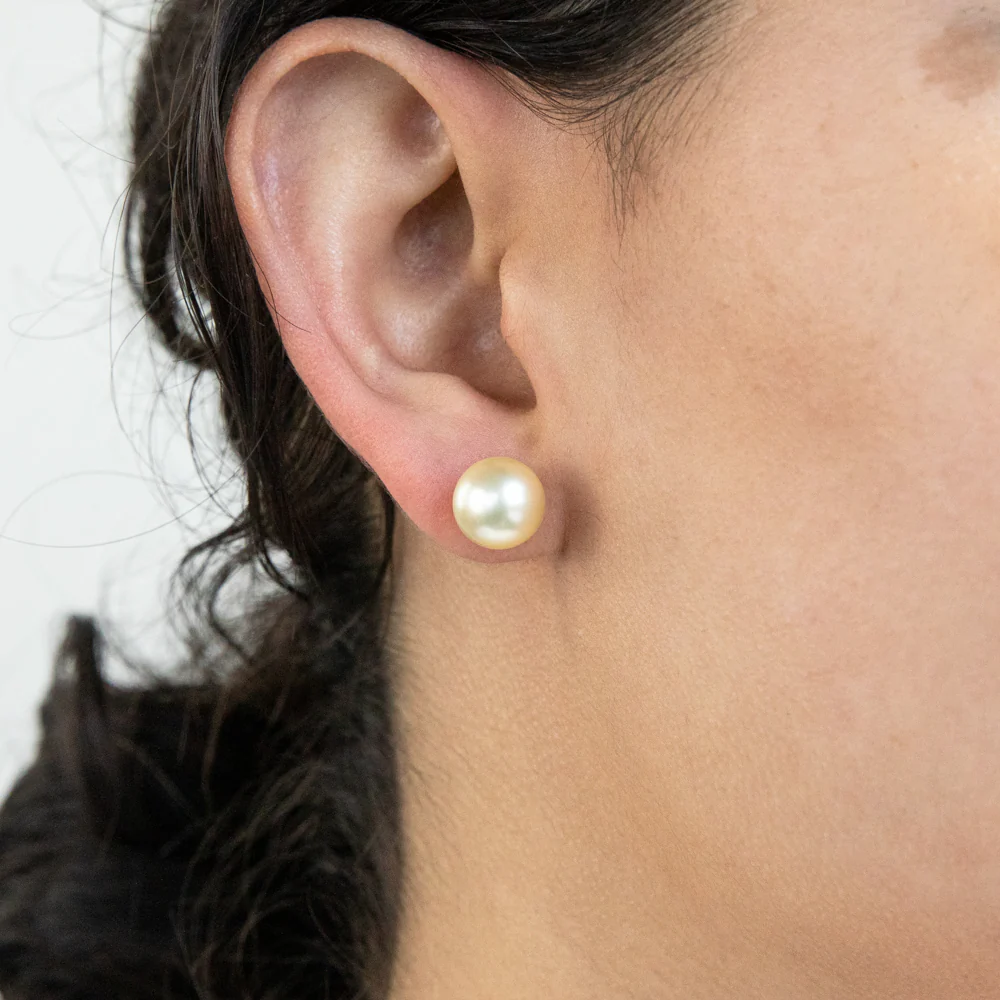 Sterling Silver Golden South Sea approx 9-10mm Pearl Studs - Image 2