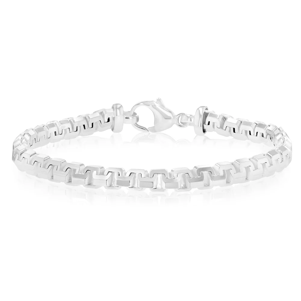 Sterling Silver Greek Design 500 Gauge Box 21cm Bracelet