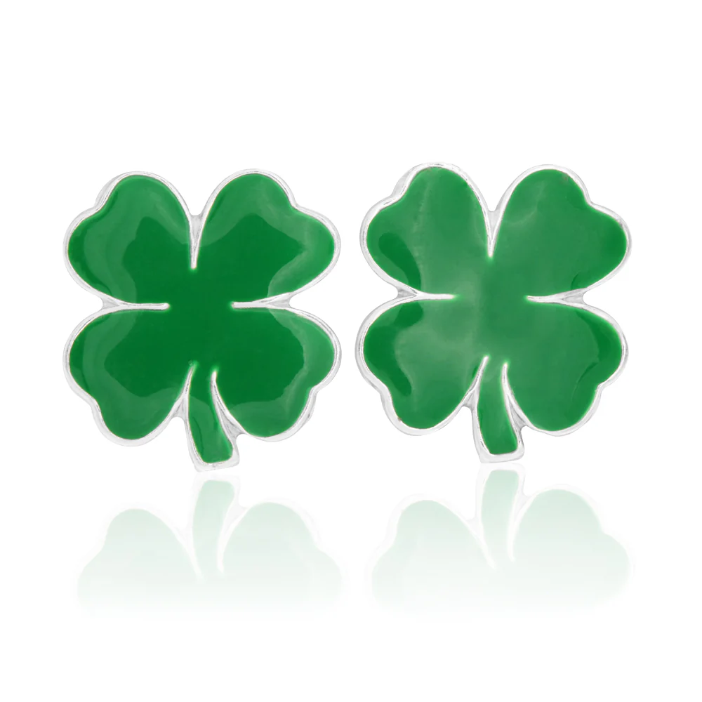 Sterling Silver Green 4 Leaf Clover Stud Earrings SS