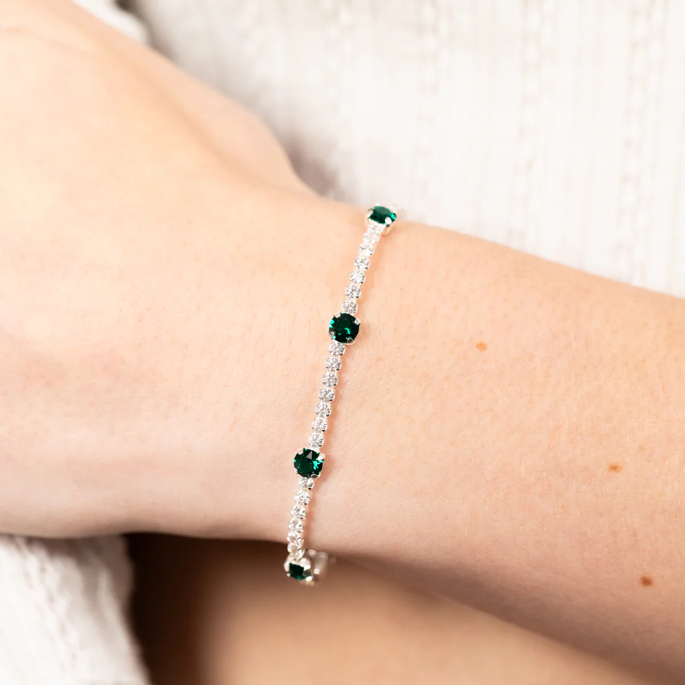 Sterling Silver Green Crystal And White Zirconia 15.5+4cm Tennis Bracelet - Image 3