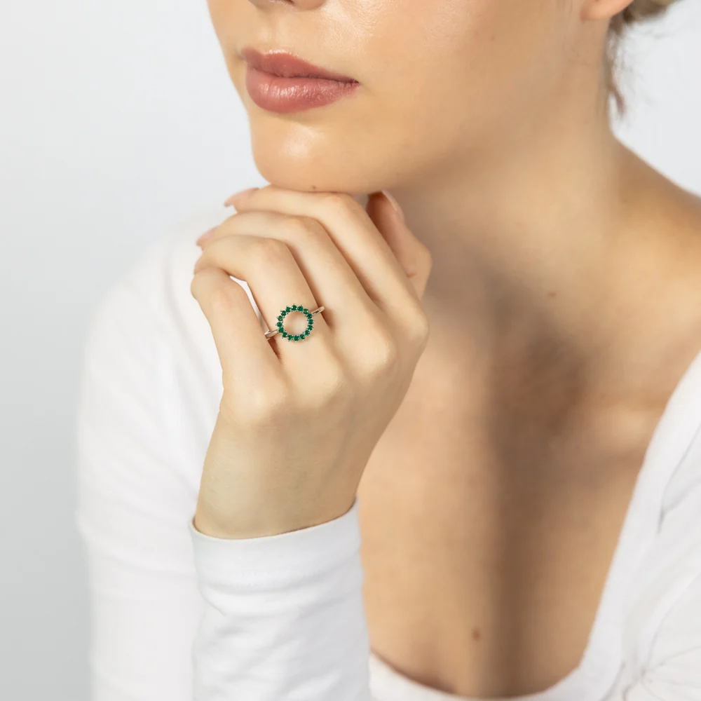 Sterling Silver Green Cubic Zirconia Circle Of Life Ring - Image 3