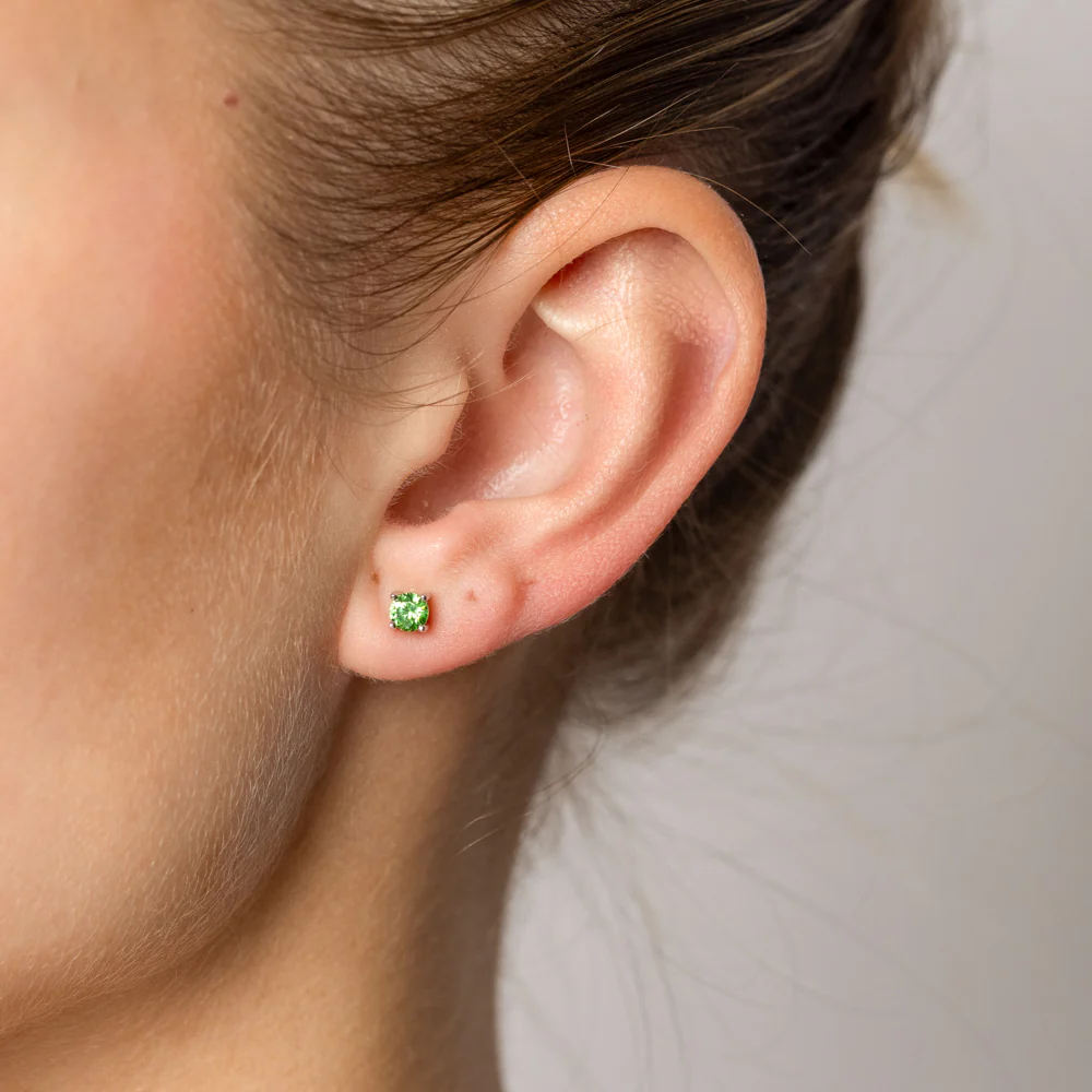 Sterling Silver Green CZ Stud Earrings - Image 2