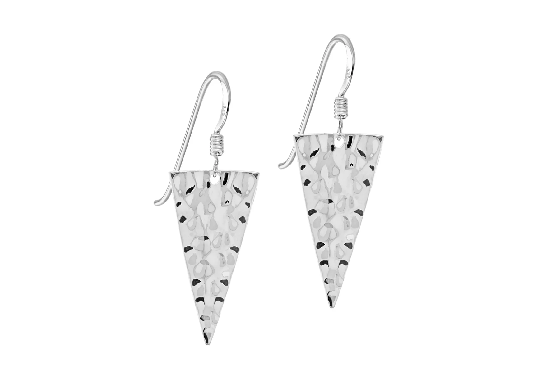 Sterling Silver Hammered Triangle Drop Earrings - Image 3
