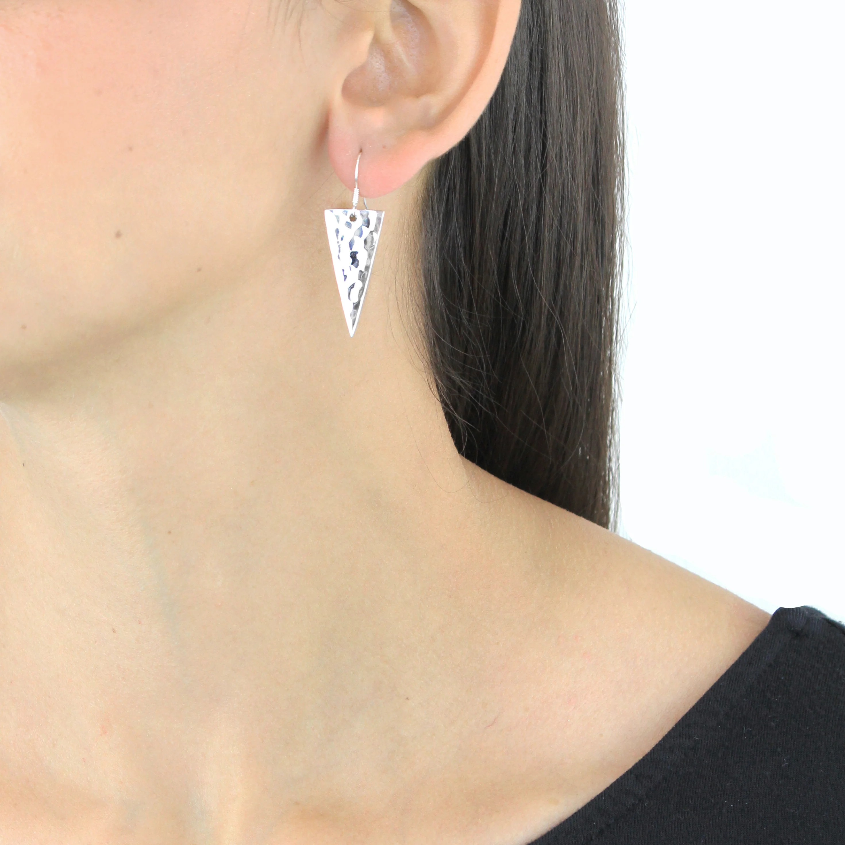 Sterling Silver Hammered Triangle Drop Earrings - Image 4