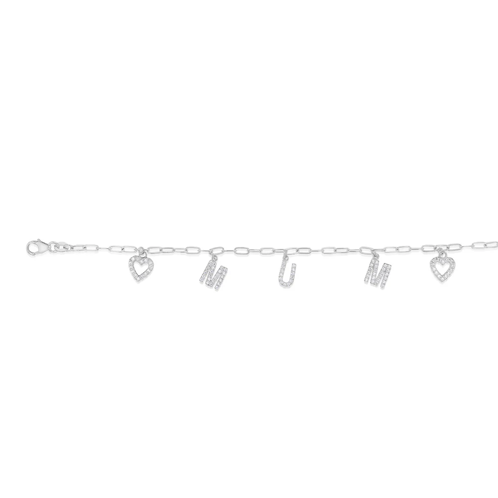 Sterling Silver Heart And Mum On 16+3cm Bracelet - Image 2