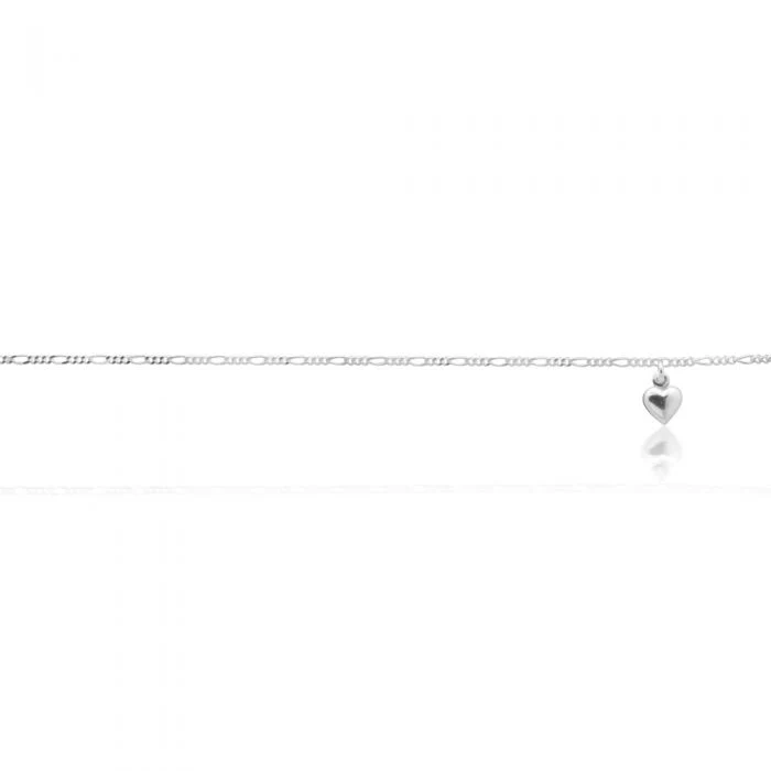 Sterling Silver Heart Charm 25cm Figaro Anklet - Image 2