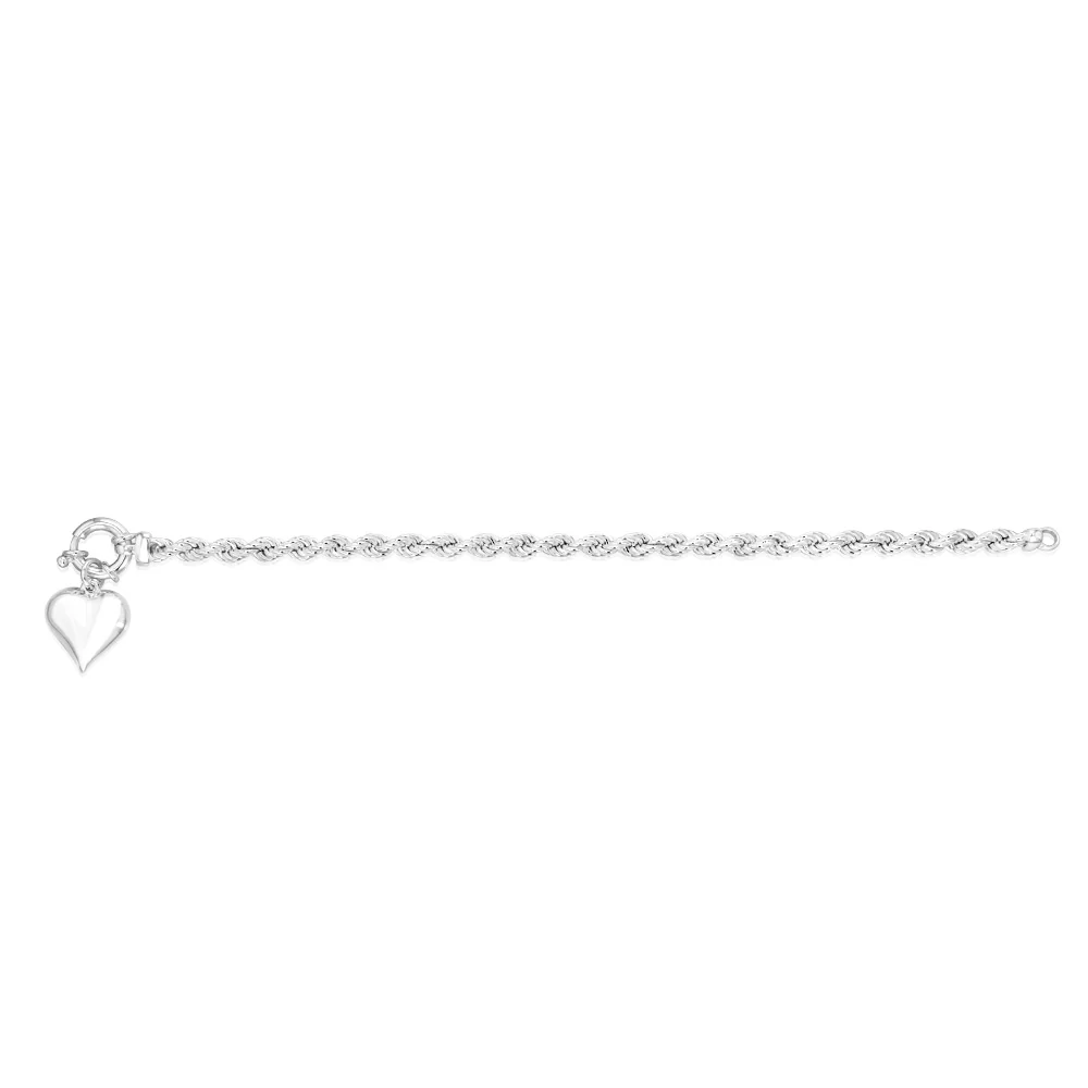 Sterling Silver Heart Charm Bolt Ring Clasp 90 Gauge Rope 19cm Bracelet - Image 2