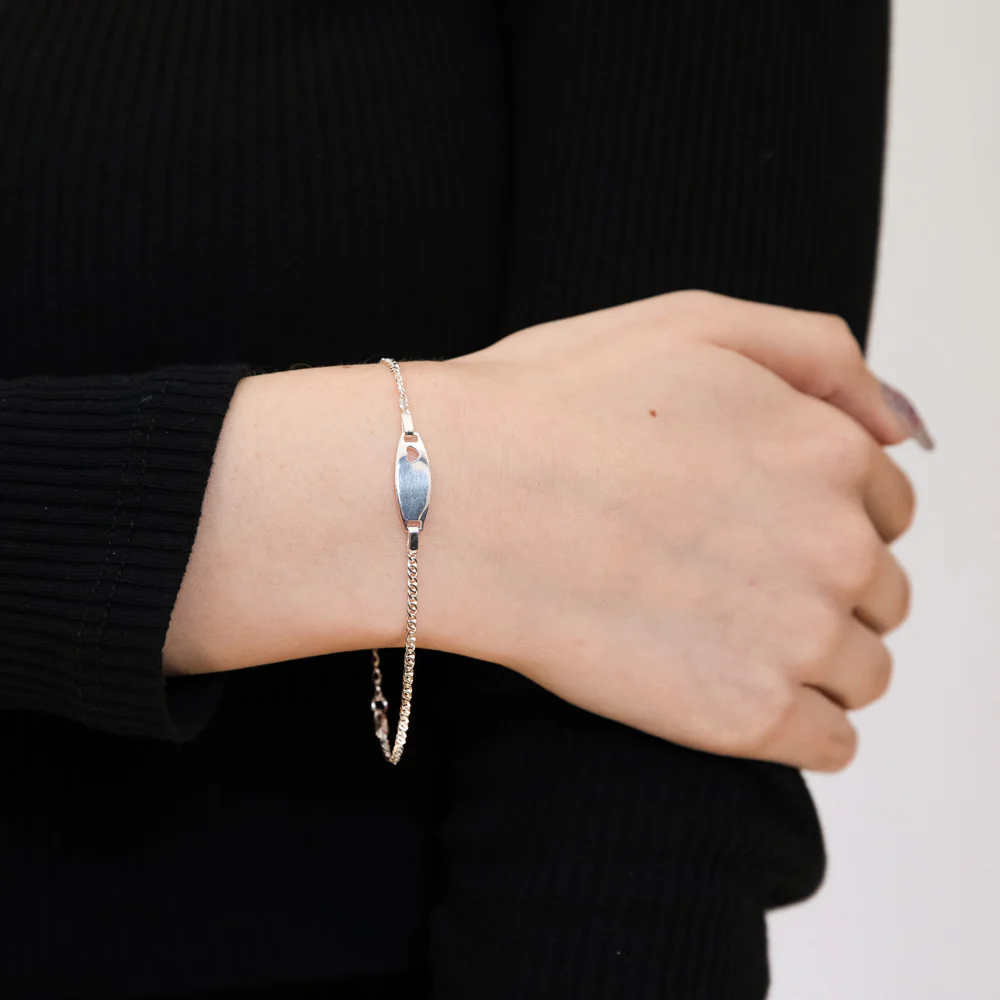 Sterling Silver Heart Cut Out On 16+3cm ID Bracelet - Image 3