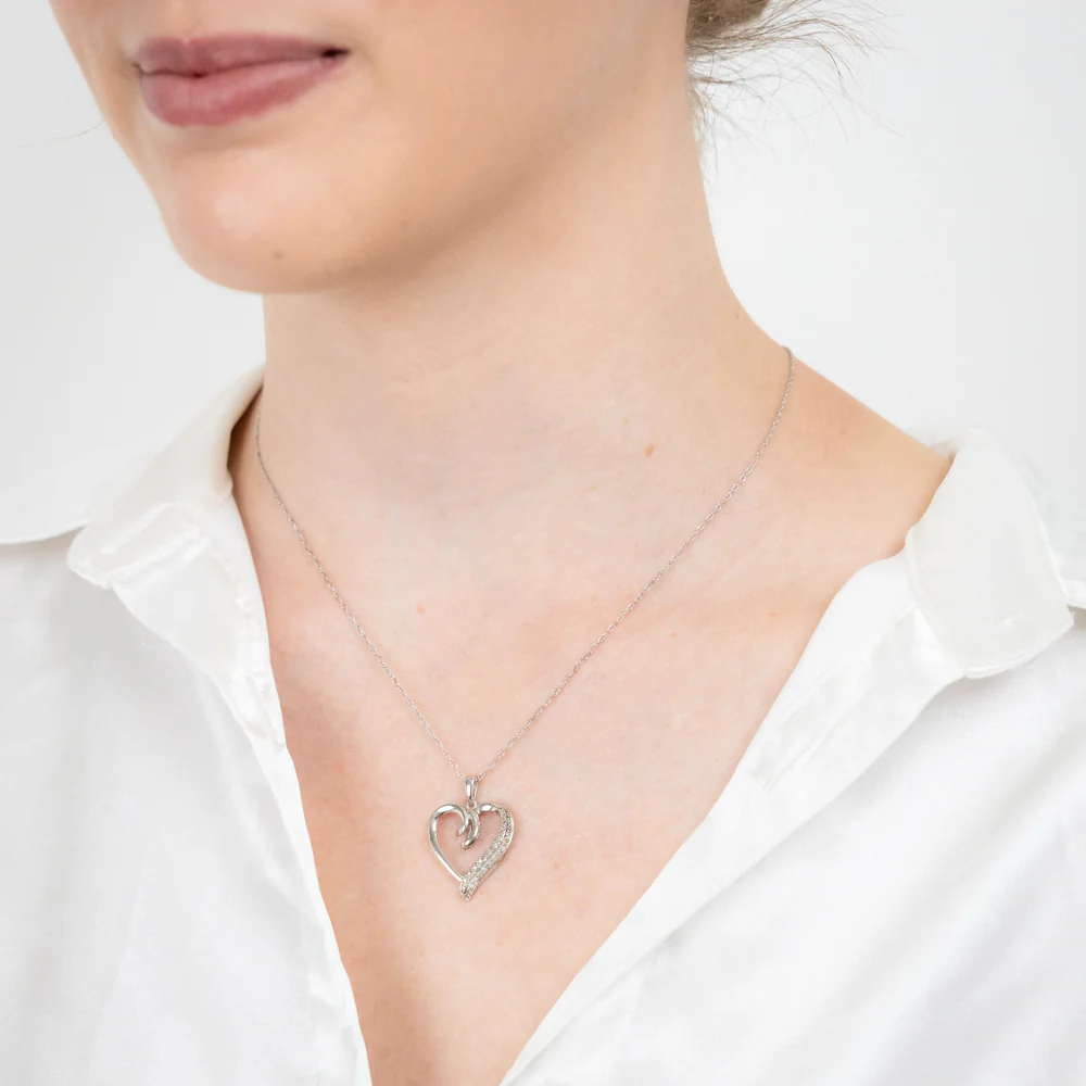 Sterling Silver Heart Pendant with 22 Natural Diamonds on 45cm Chain - Image 2