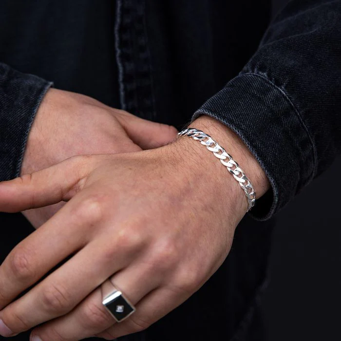 Sterling Silver Heavy 200 Gauge Curb Bracelet 21cm - Image 3