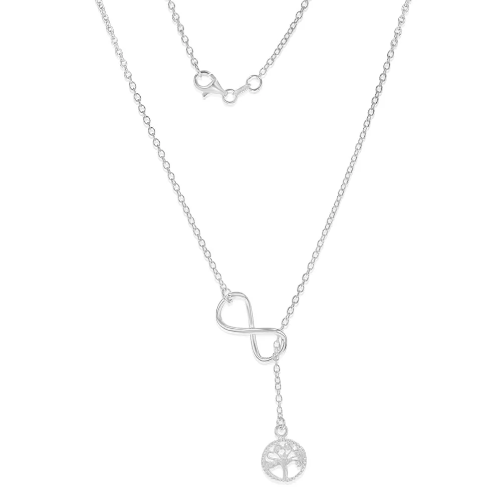 Sterling Silver Infinity And Tree Of Life Charm 45cm Chain