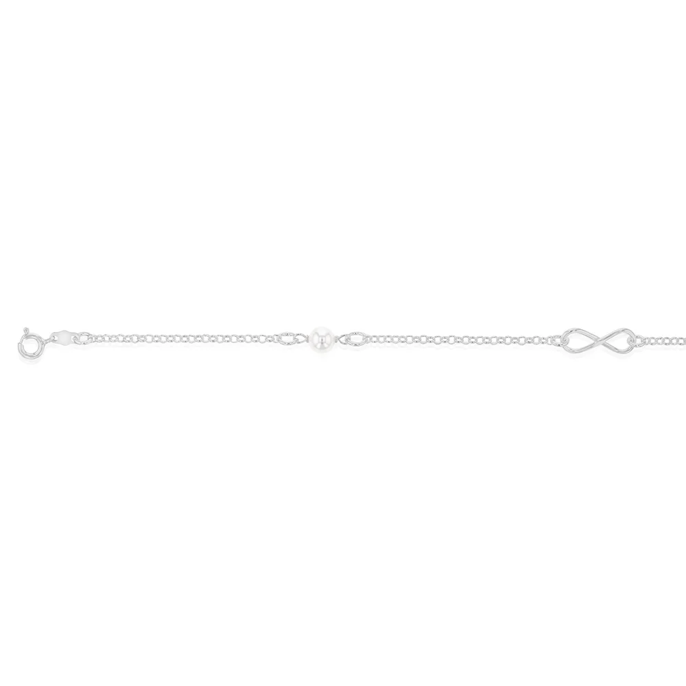 Sterling Silver Infinity And White Bead On 27cm Anklet - Image 2