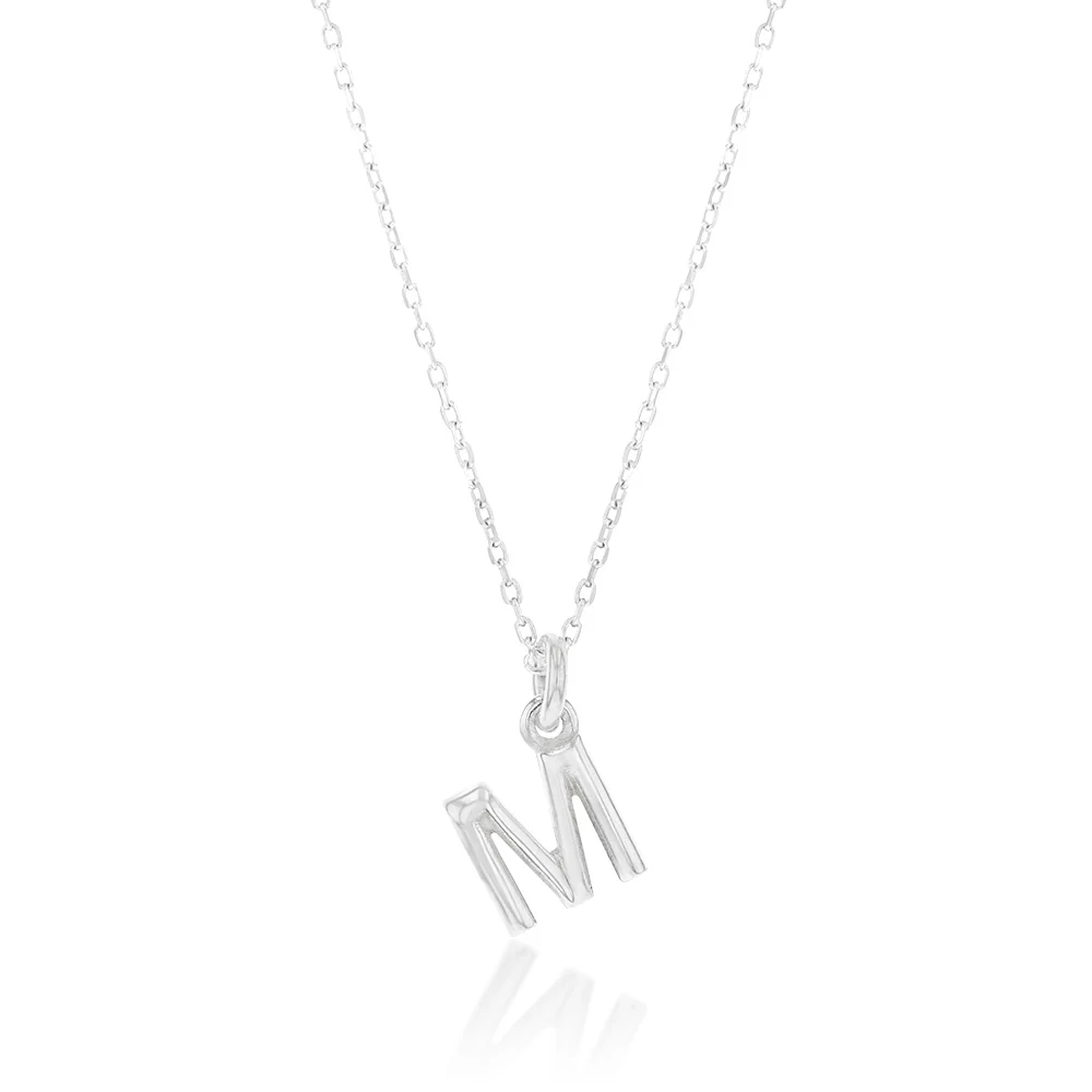 Sterling Silver Initial Letter "M" Pendant On 45cm Chain