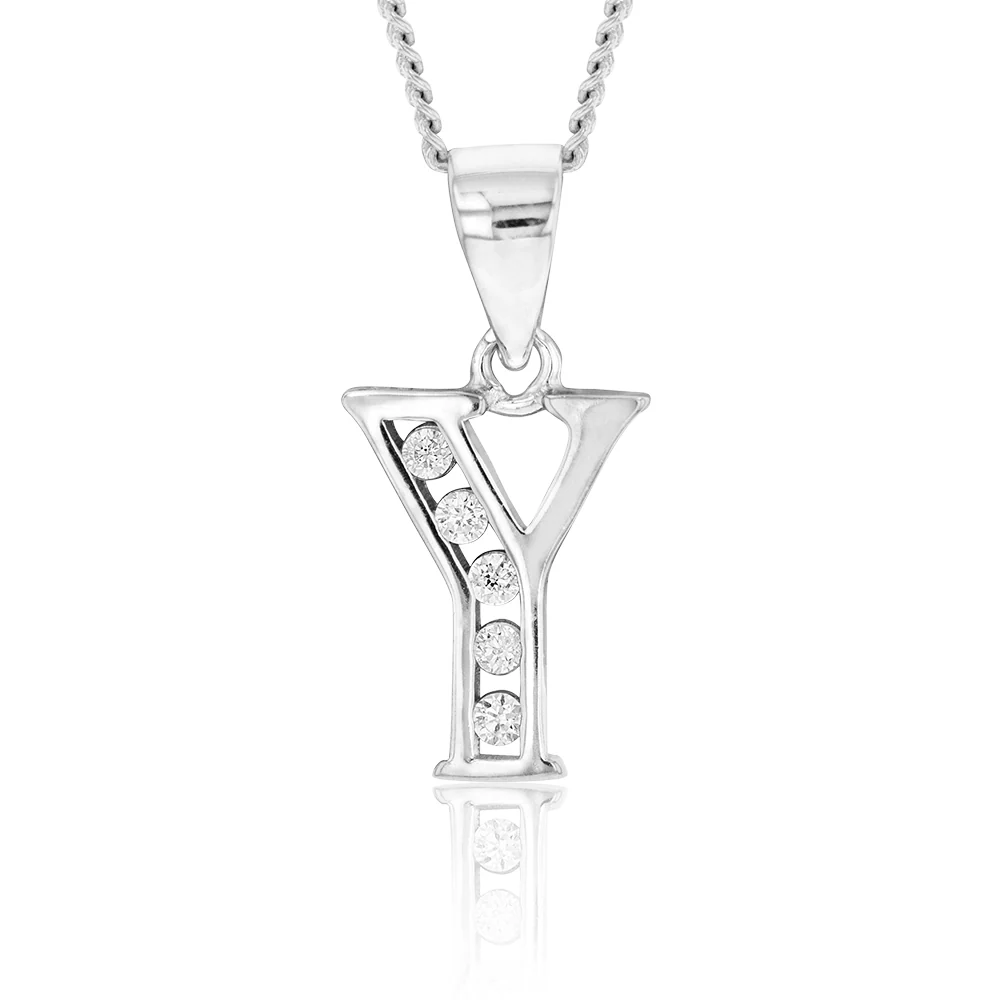 Sterling Silver Initial Zirconia Initial "Y" Pendant