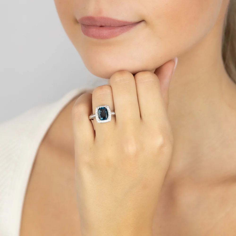 Sterling Silver London Blue Topaz & 38Cubic Zirconia Ring - Image 4