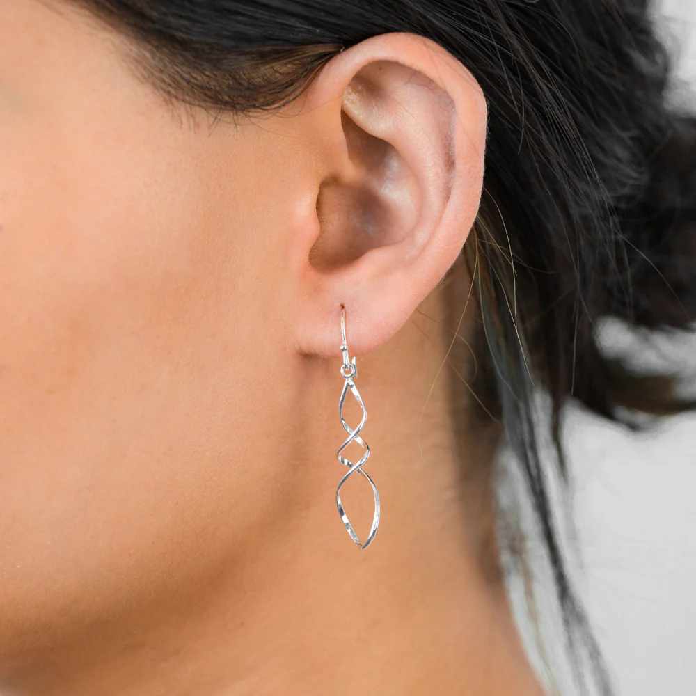 Sterling Silver Long Triple Twist Drop Earrings - Image 2