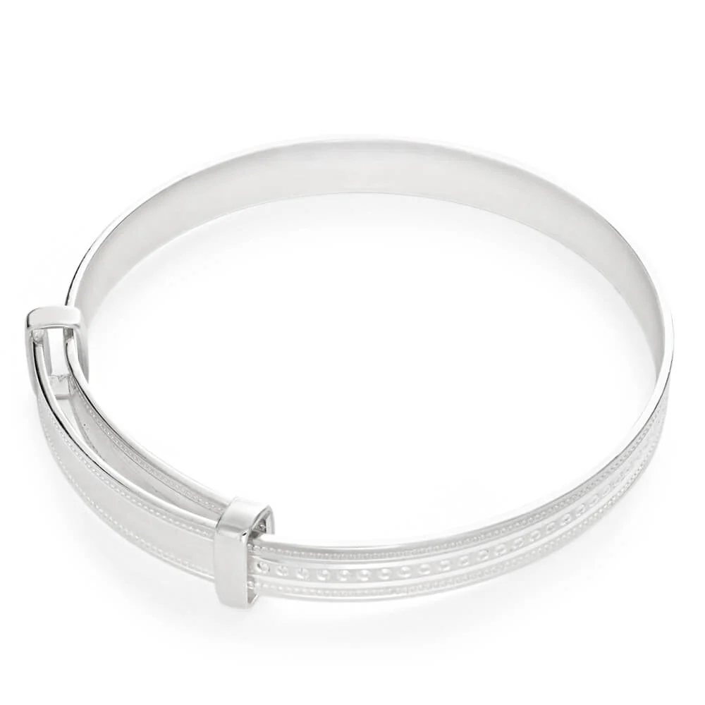 Sterling Silver Milgrain ID Plate Expandable Baby Bangle - Image 2