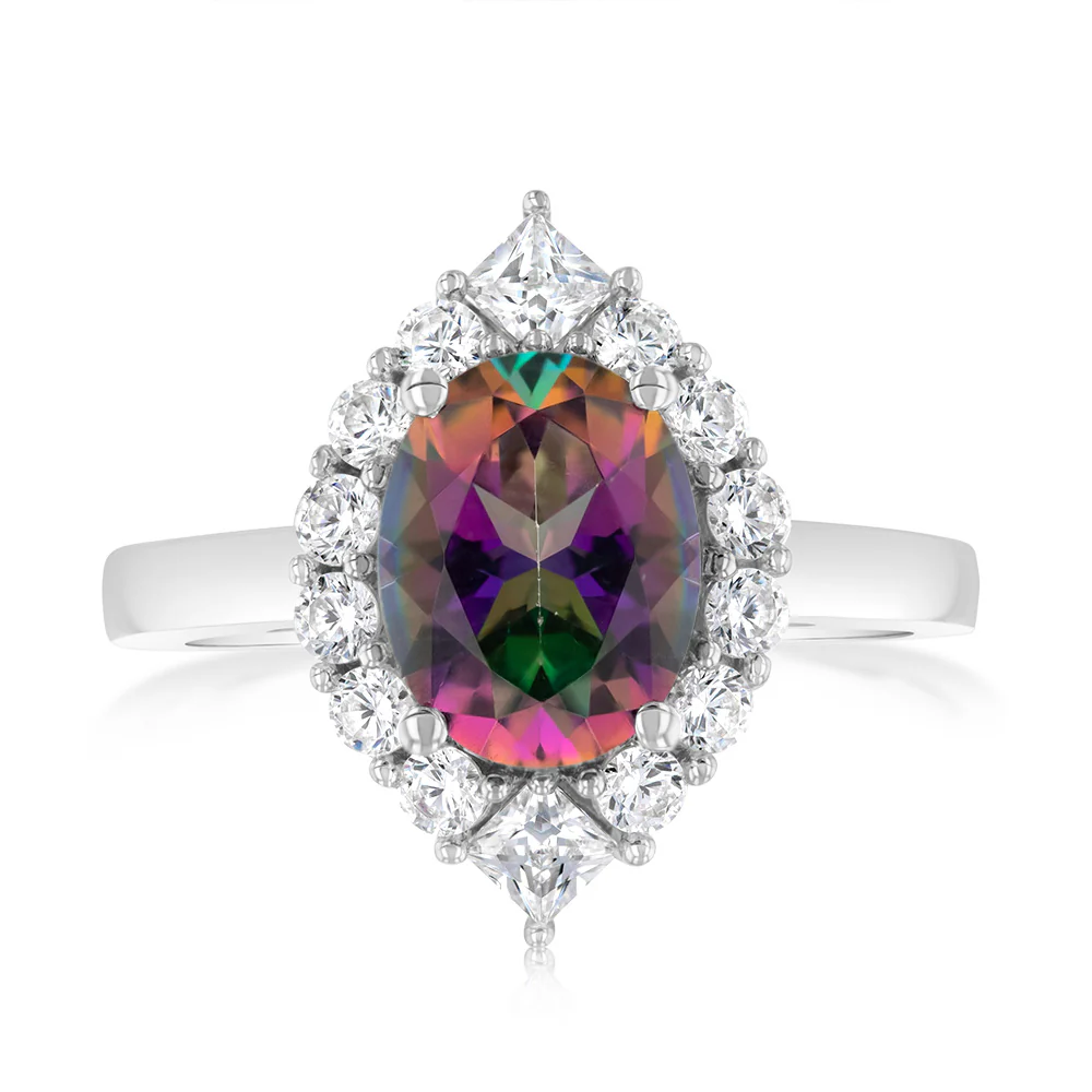 Sterling Silver Mystic Topaz & 14Cubic Zirconia Ring