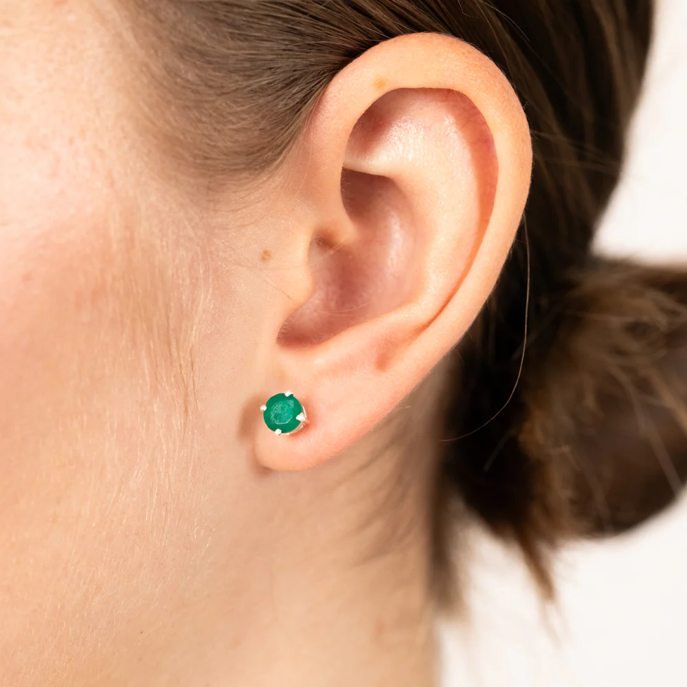 Sterling Silver Natural Emerald 5mm Stud Earrings - Image 2