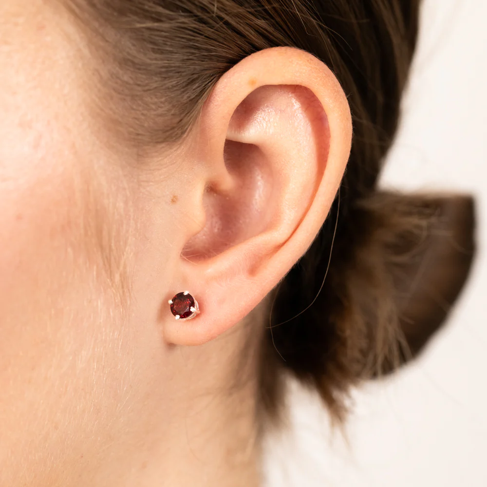 Sterling Silver Natural Garnet 5mm Stud Earrings - Image 2