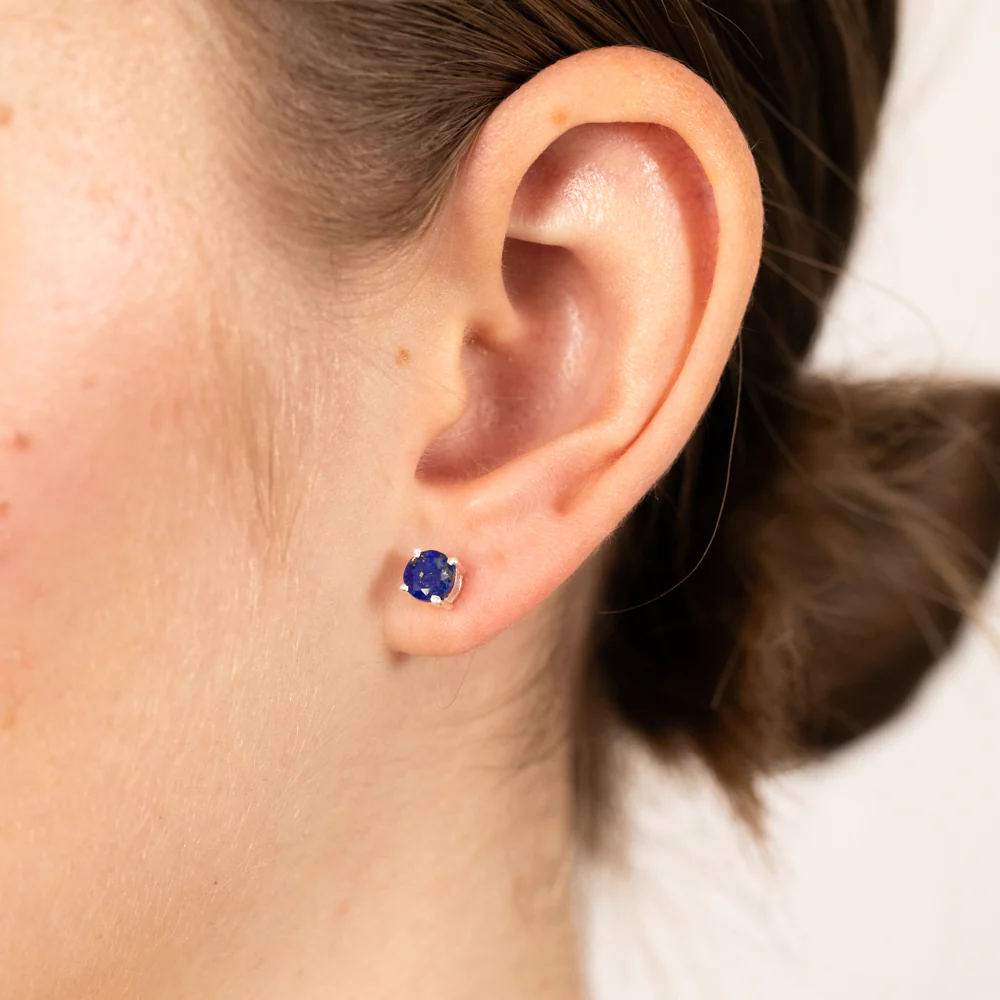 Sterling Silver Natural Lapiz Lazuli 5mm Stud Earrings - Image 2