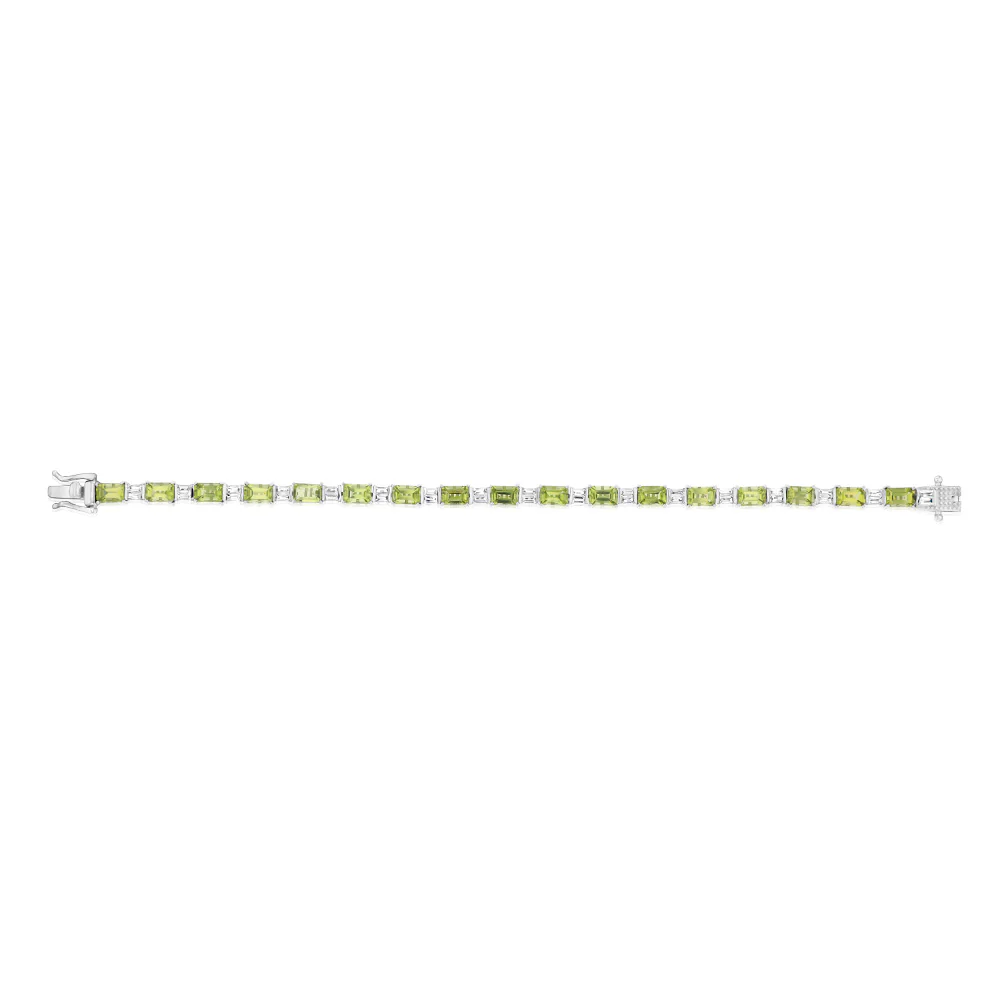 Sterling Silver Natural Peridot & White Topaz Bracelet 18CM - Image 2