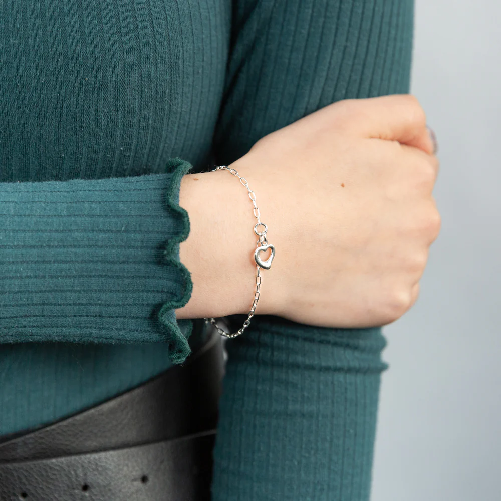 Sterling Silver Open Heart Charm On 19cm Bracelet - Image 3