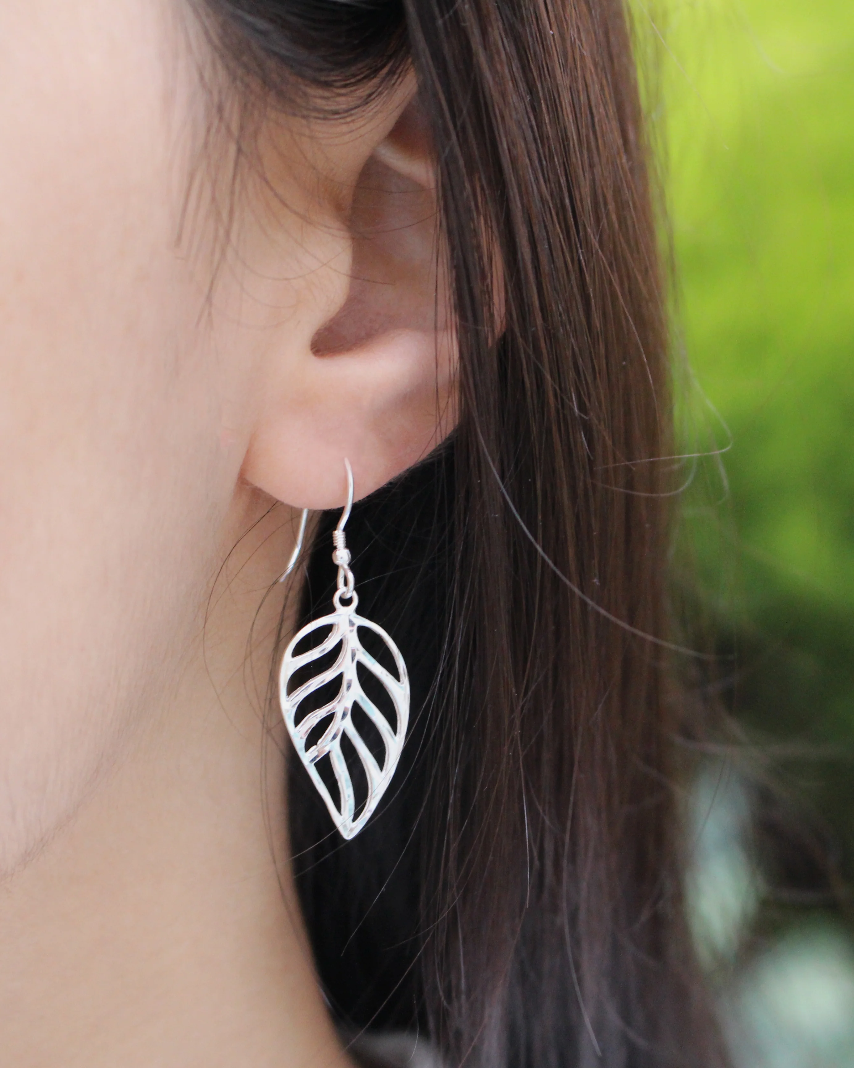 Sterling Silver Open Leaf Drop Earrings - Image 2