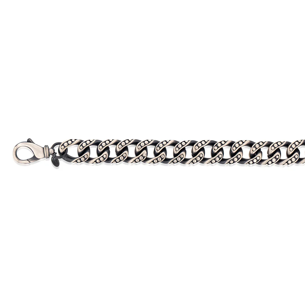 Sterling Silver Oxidised 13mm Dot Pattern Curb 23cm Bracelet - Image 2