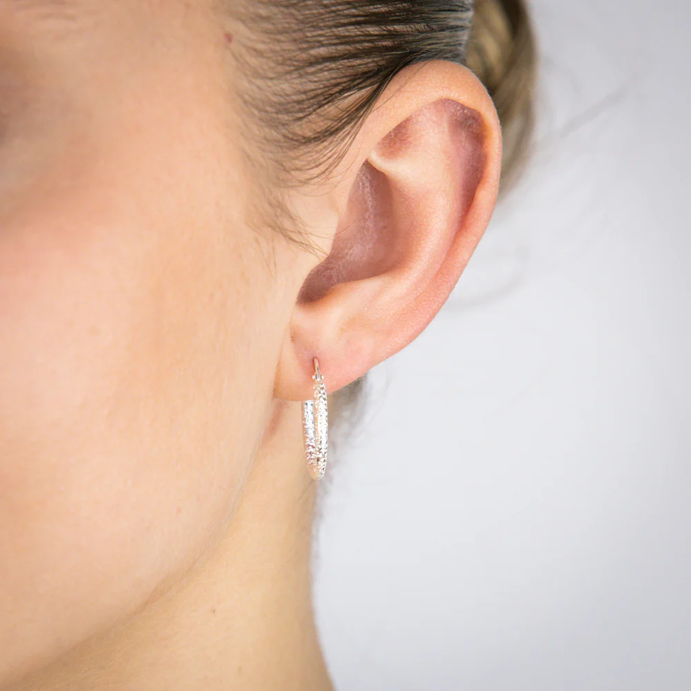 Sterling Silver Patterned 15mm Hoop Earrings - Image 2