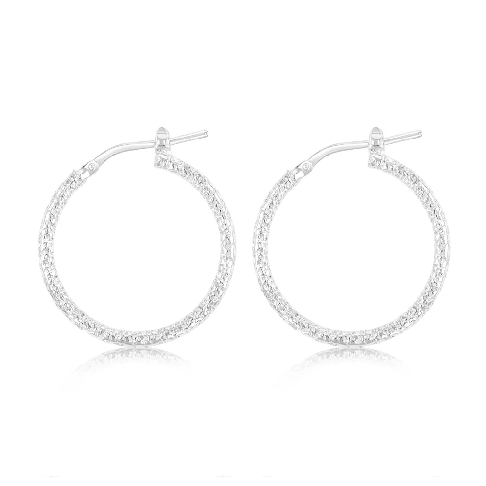 Sterling Silver Patterned 20mm Hoop Earrings