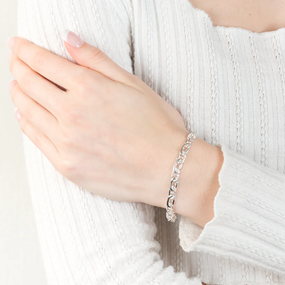 Sterling Silver Patterned Anchor 19cm Bracelet - Image 3