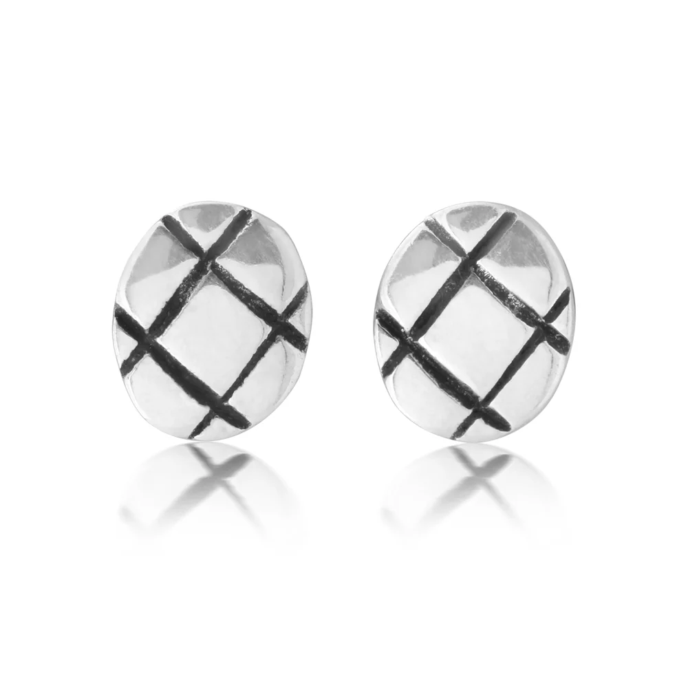 Sterling Silver Patterned Oval Stud Earrings