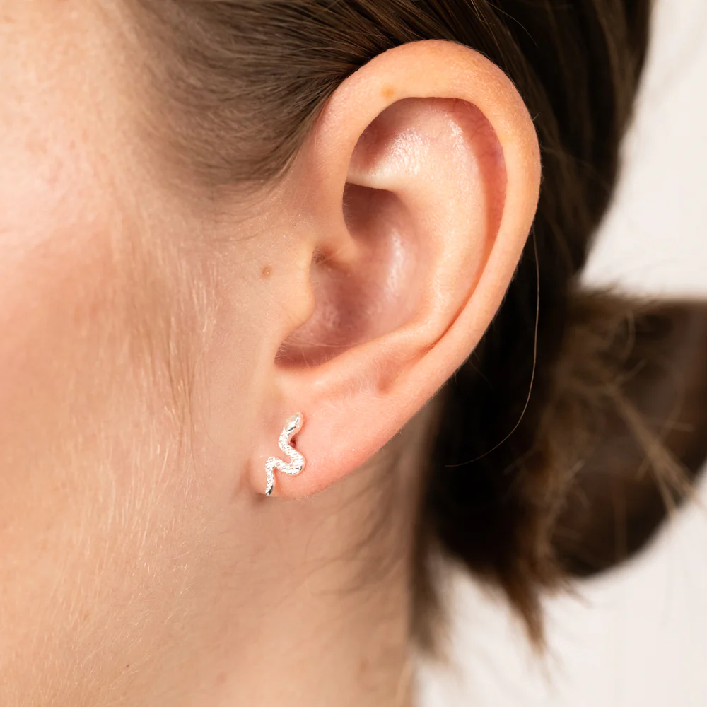 Sterling Silver Patterned Snake Stud Earrings - Image 2