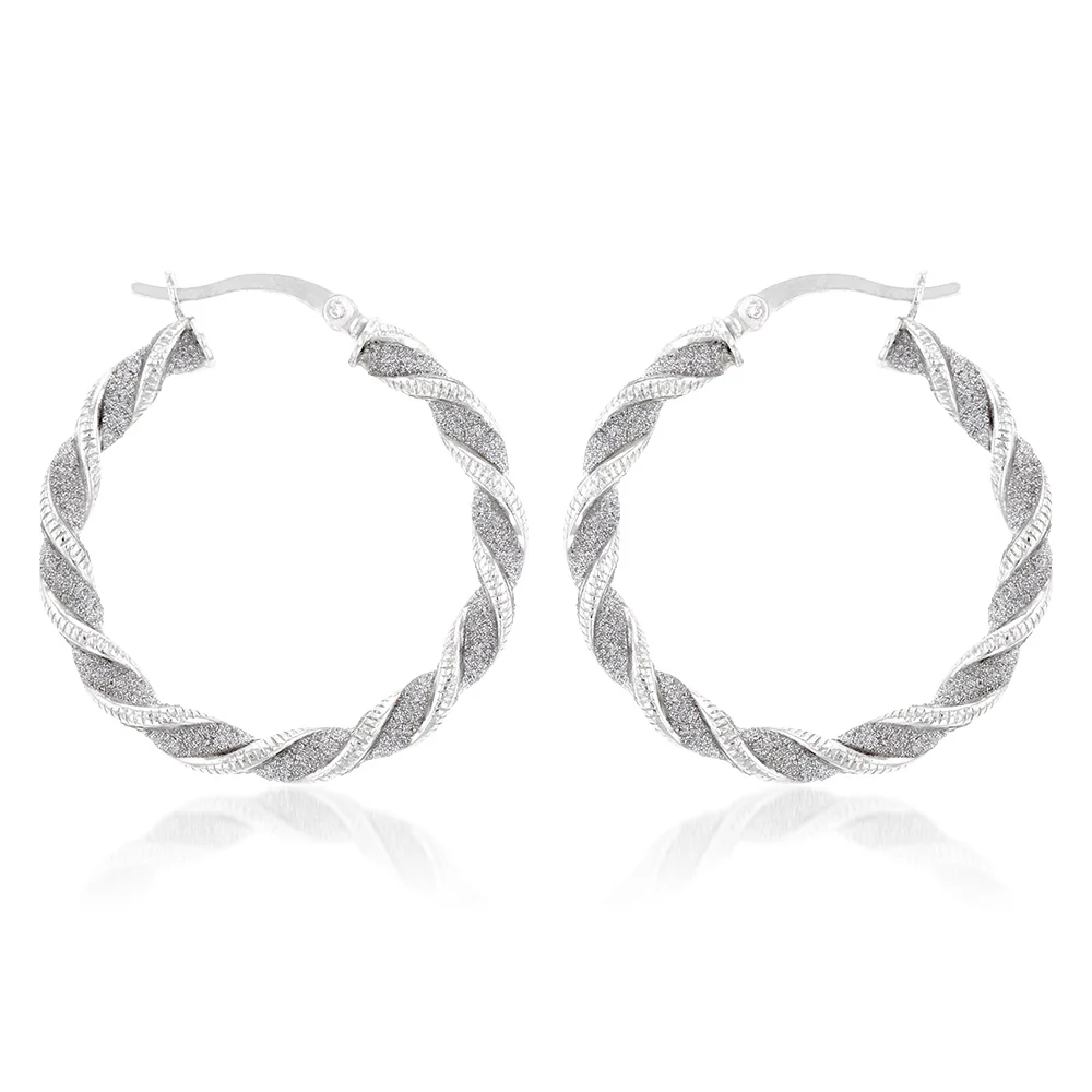 Sterling Silver Patterned Twisted Hoop Earrings