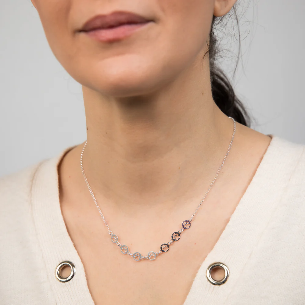 Sterling Silver Paw Mark Discs On 45cm Chain - Image 3