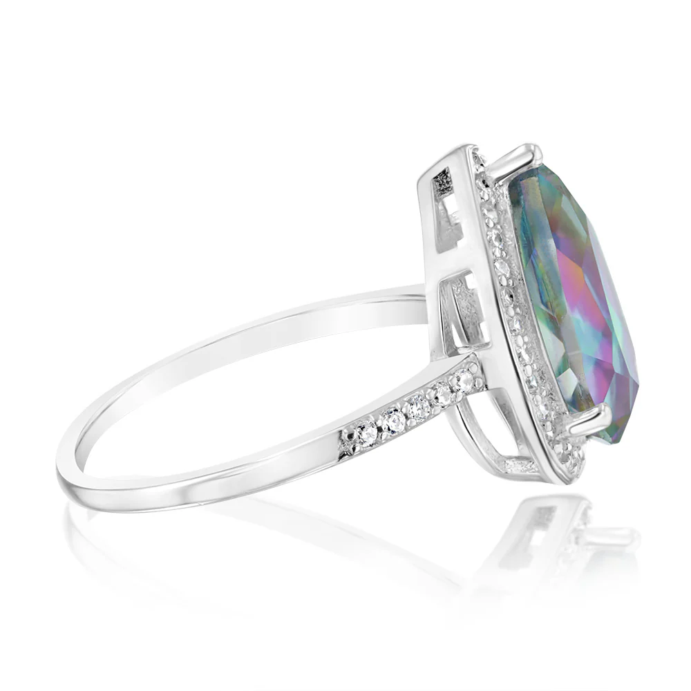 Sterling Silver Pear Mystic Quartz and Zirconia Ring - Image 2