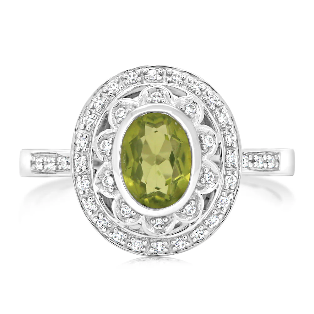 Sterling Silver Peridot & Cubic Zirconia Ring