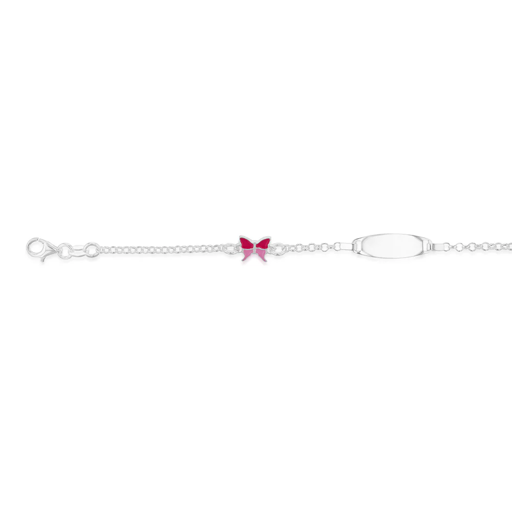 Sterling Silver Pink Butterfly Fancy ID 16cm Baby Bracelet - Image 2
