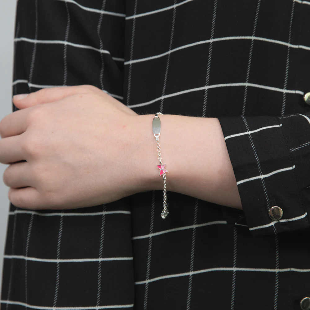 Sterling Silver Pink Butterfly Fancy ID 16cm Baby Bracelet - Image 3