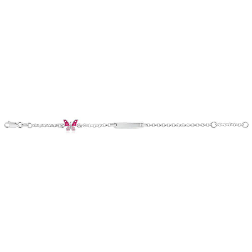 Sterling Silver Pink Enamel Butterfly 16.5cm Bracelet - Image 2