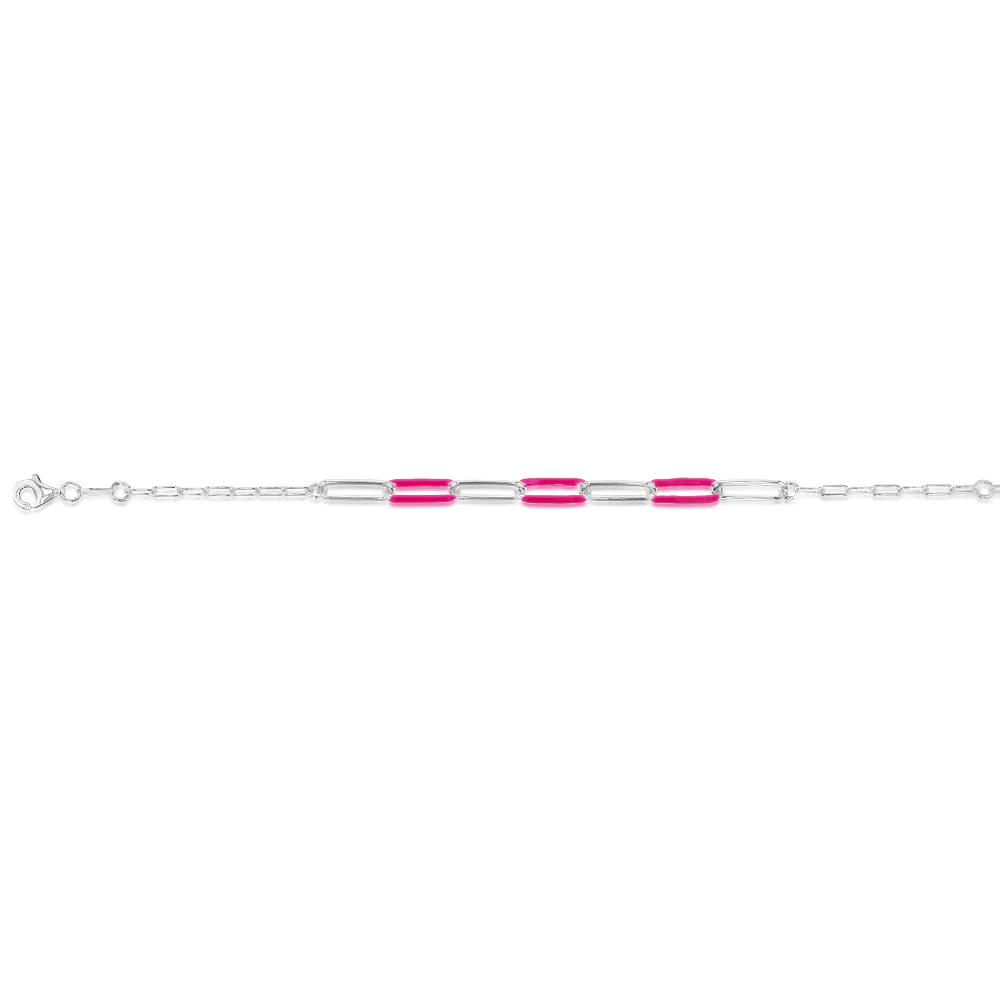 Sterling Silver Pink Enamel Fancy 19cm Bracelet - Image 2