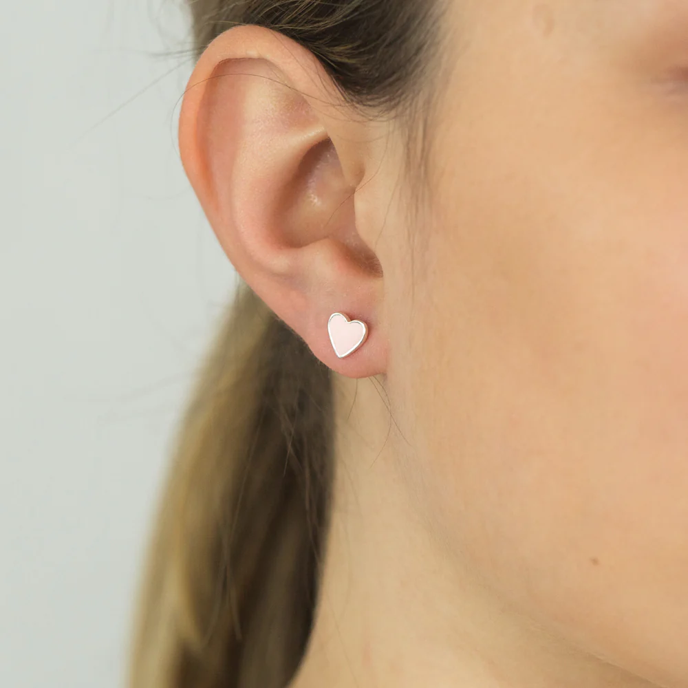 Sterling Silver Pink Enamel Heart Studs - Image 2