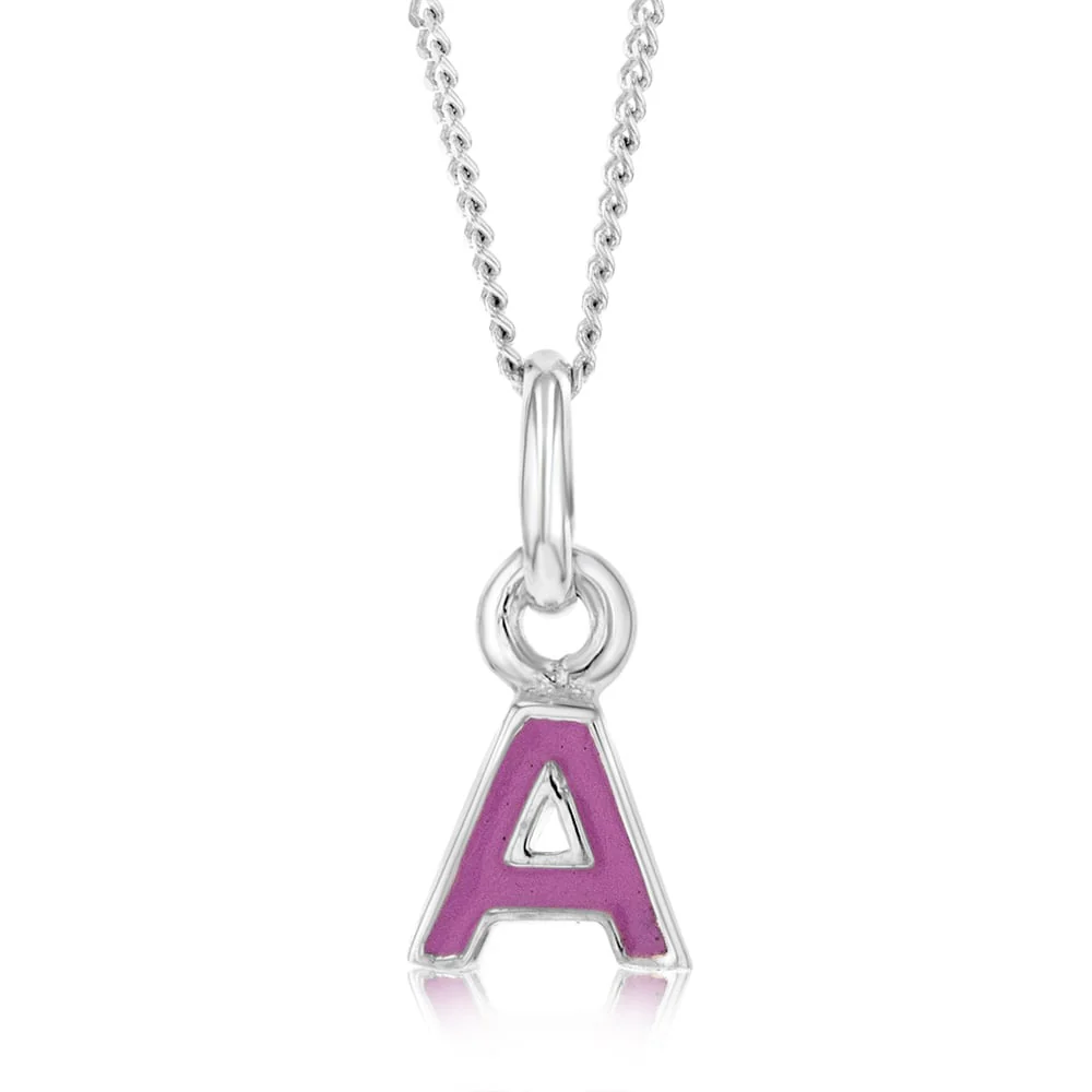Sterling Silver Pink Enamel Initial "A" Pendant