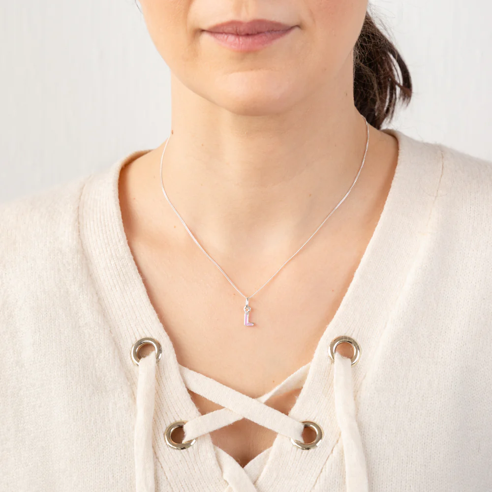 Sterling Silver Pink Enamel Initial "L" Pendant - Image 2