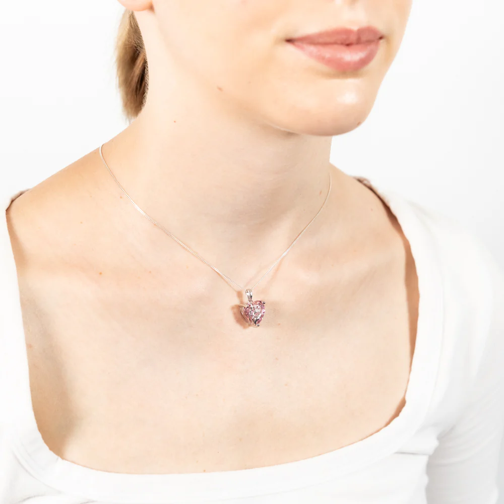 Sterling Silver Pink Heart Cubic Zirconia Pendant - Image 2