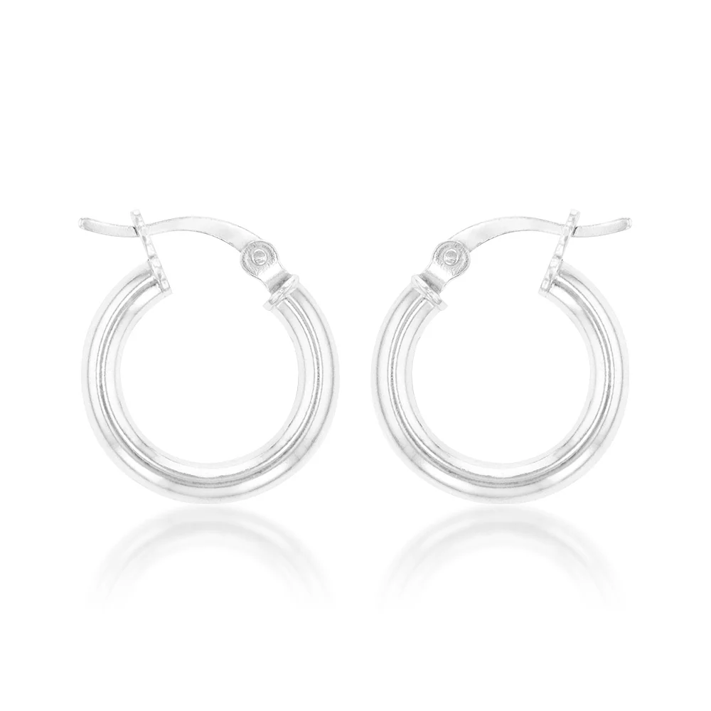 Sterling Silver Plain 15mm Hoop Earrings