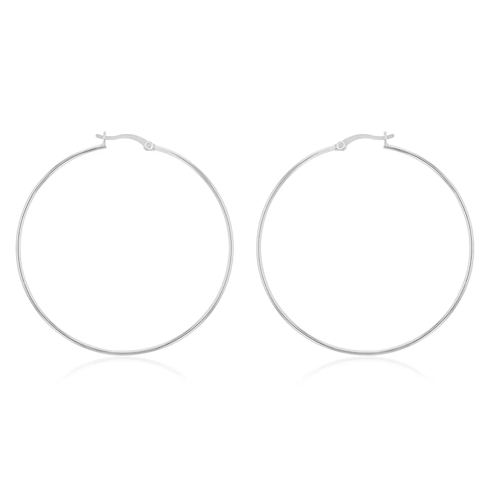 Sterling Silver Plain 50mm Hoop Earrings