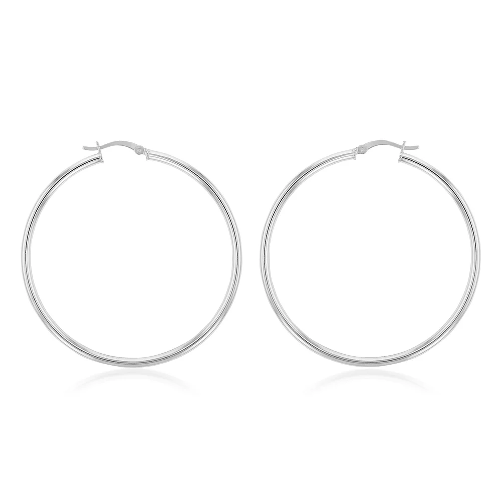 Sterling Silver Plain 50mm Hoop Earrings